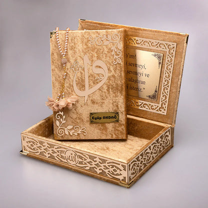 Kadife Kutulu Kur'an (Tesbih Hediyeli) - Gold