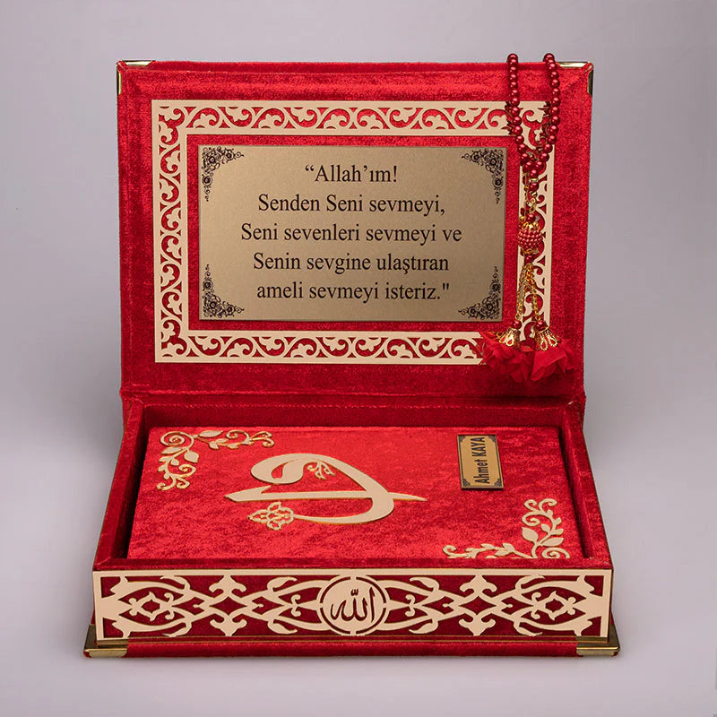 Kadife Kutulu Kur'an (Tesbih Hediyeli) - Kırmızı