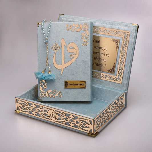 Kadife Kutulu Kur'an (Tesbih Hediyeli) - Mavi