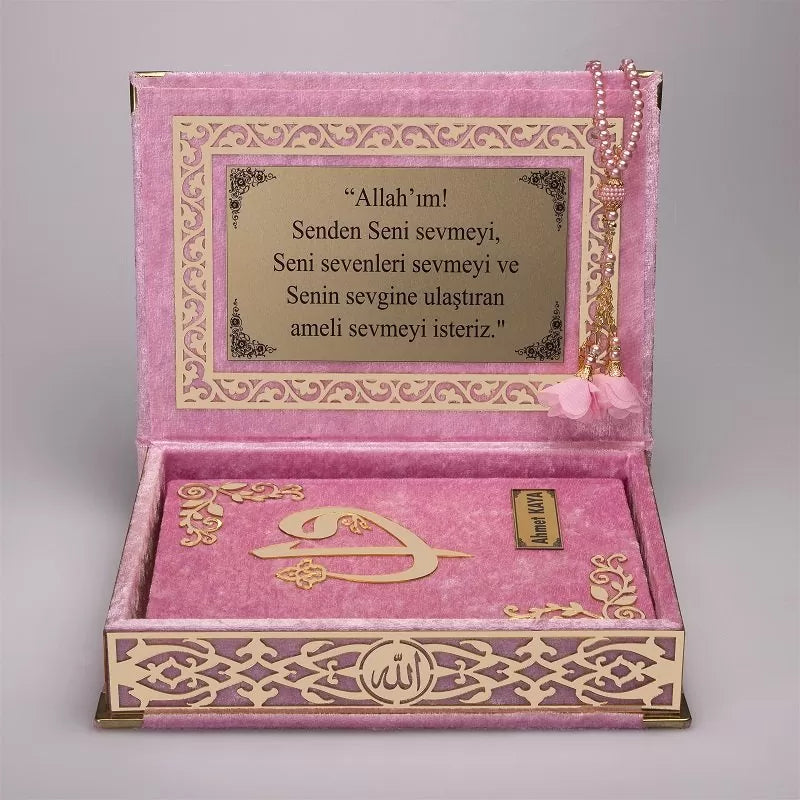 Kadife Kutulu Kur'an (Tesbih Hediyeli) - Pembe
