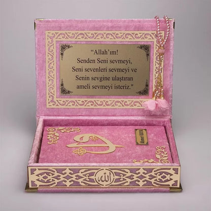 Kadife Kutulu Kur'an (Tesbih Hediyeli) - Pembe