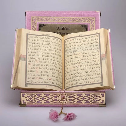 Kadife Kutulu Kur'an (Tesbih Hediyeli) - Pembe